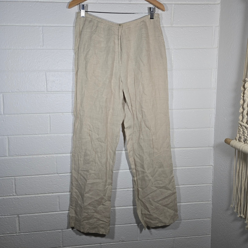 Vtg Express Linen Pants 8 Neutral Slim Wide Leg High Rise‎ Resort Vacation Beach